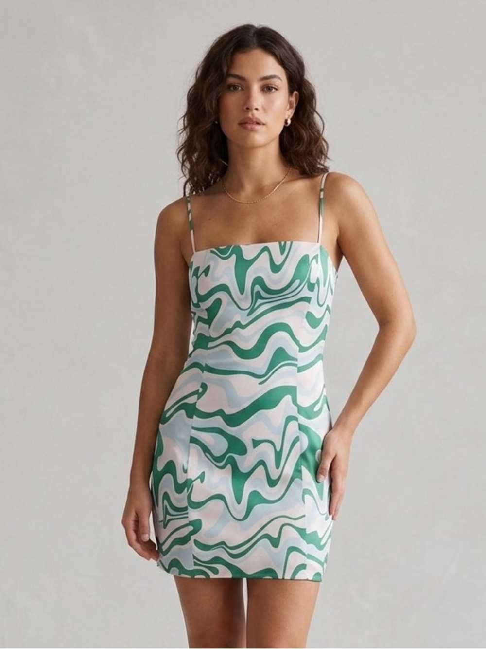 Aritzia Sundeh Sz 2 Twirl Print Satin Retro Mini Dress